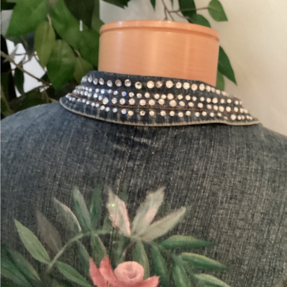 a.n.a 3 button painted floral glitter embellished Jean jacket Woman’s size 2X - Picture 4 of 15